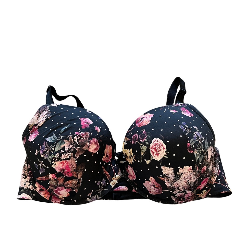 Torrid Curve Floral Polka Dot Push-Up Bra Black Pink 40DDD 5586